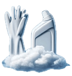 gloves & cleaning solutuon shaped cloud